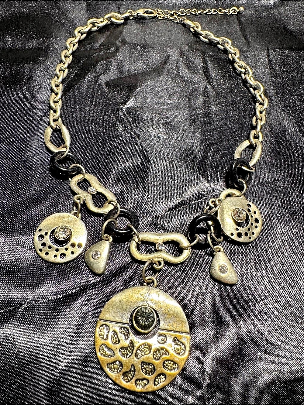 Statement Charm Necklace in Gold & Black Pre Loved